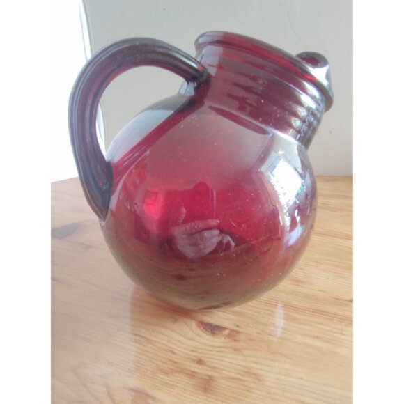 Vintage Anchor Hocking Royal Ruby Red Depression Glass Pitcher Mid Century 4 Cup - Picture 7 of 9